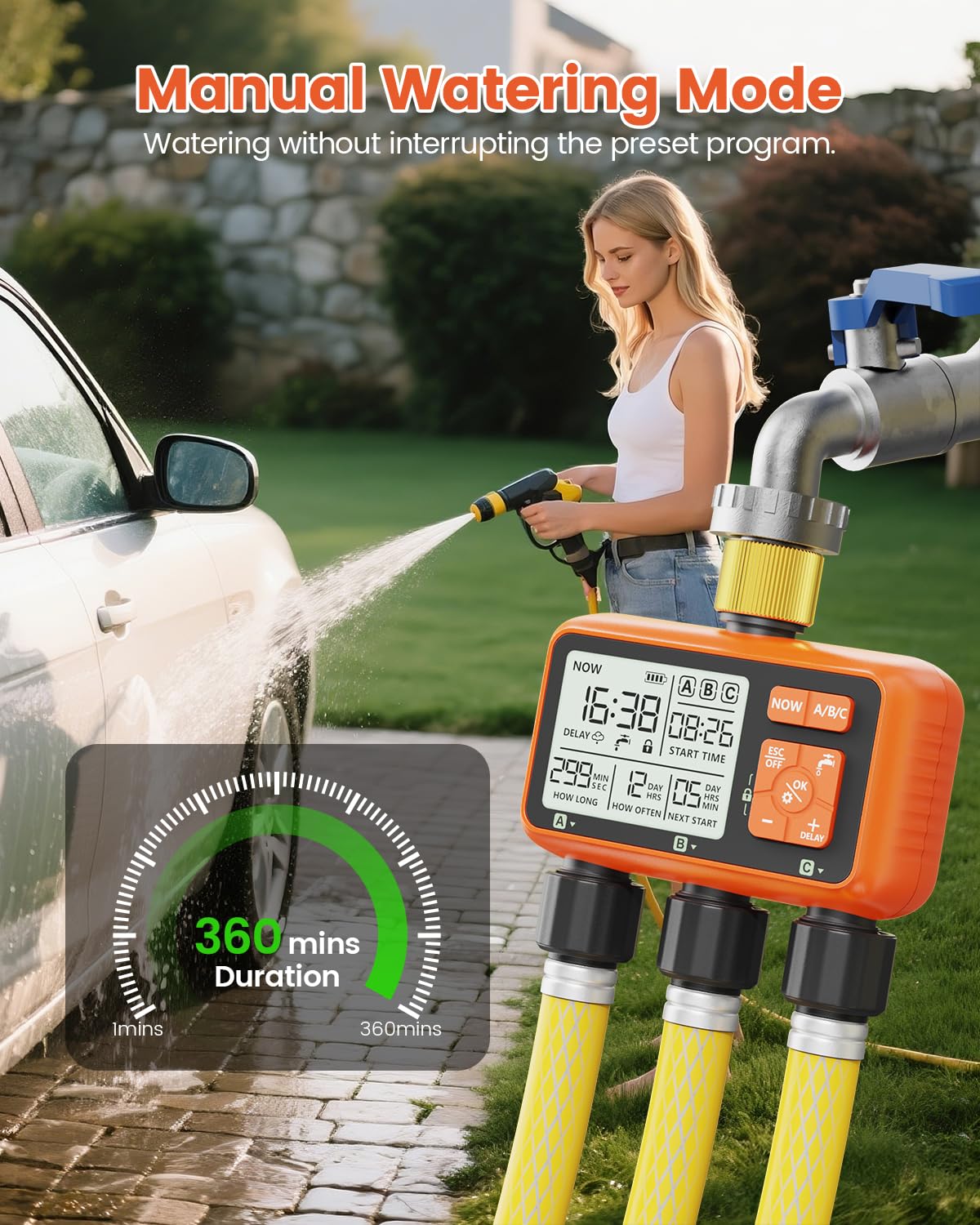 XinFuture manual watering in use giving immediate water without changing schedules
