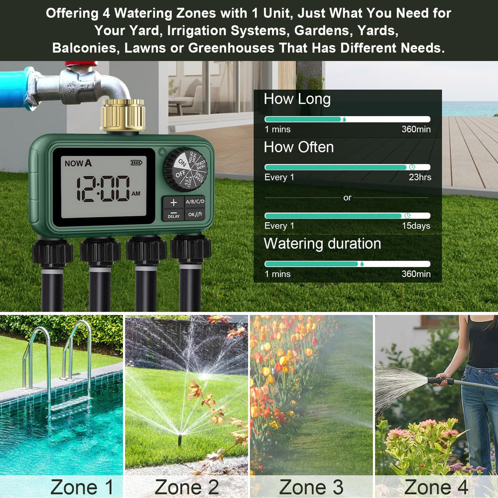 XinFuture connected to three hoses demonstrating simultaneous multi-zone watering