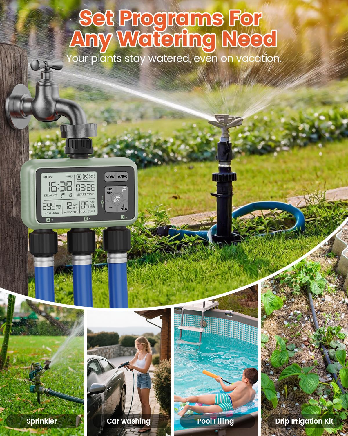 XinFuture timer attached to hose showing fast installation and operation