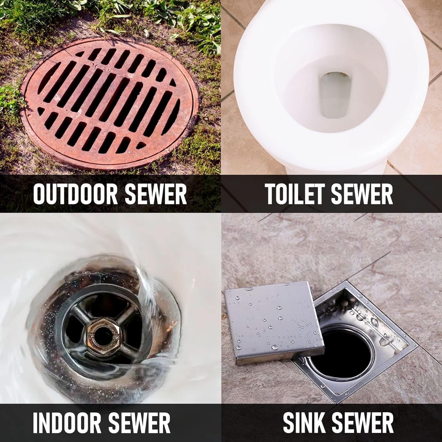 Xiny Tool kit in use on a kitchen drain showing effective debris flushing
