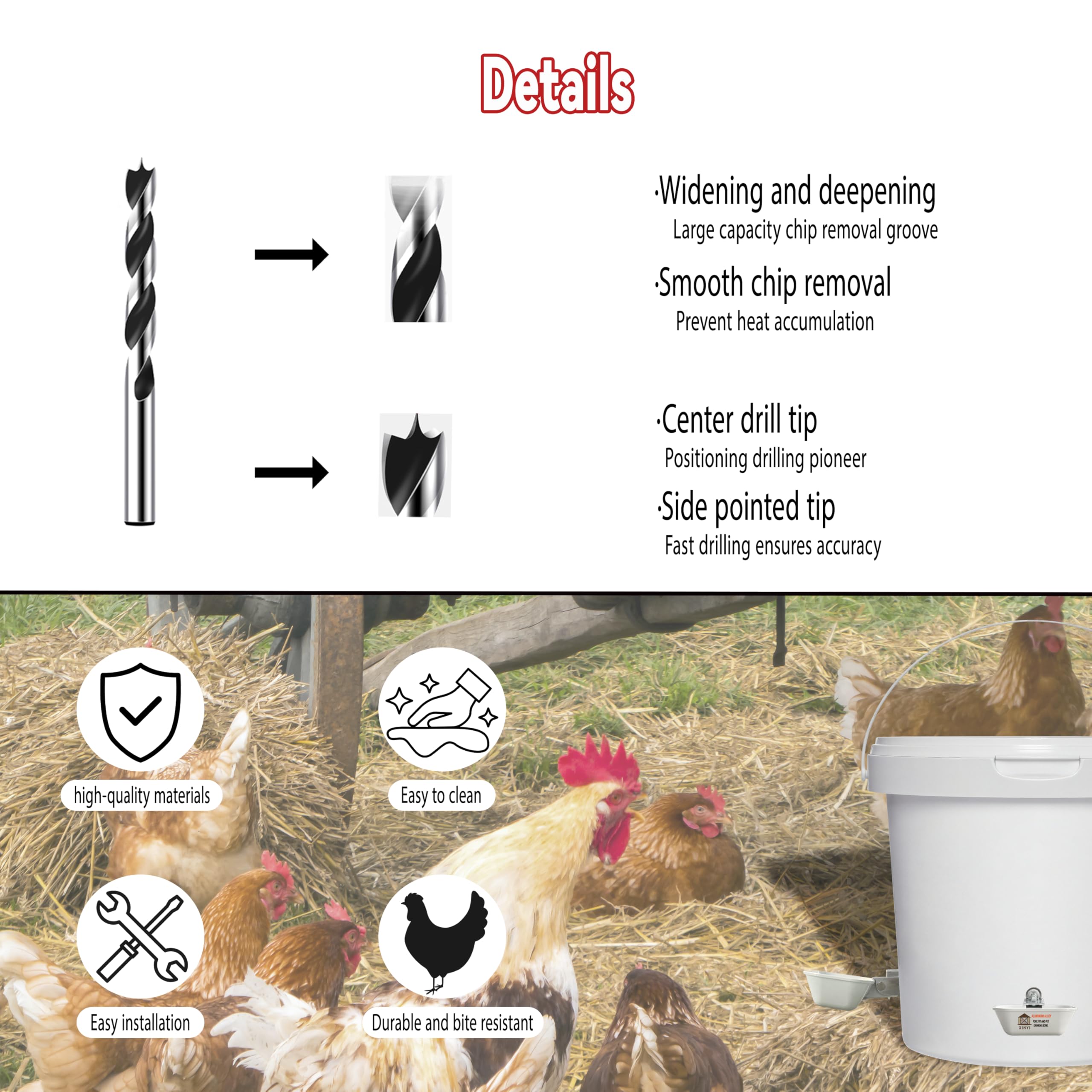 XINYI mounted on plastic bucket showing stable attachment and spill reduction