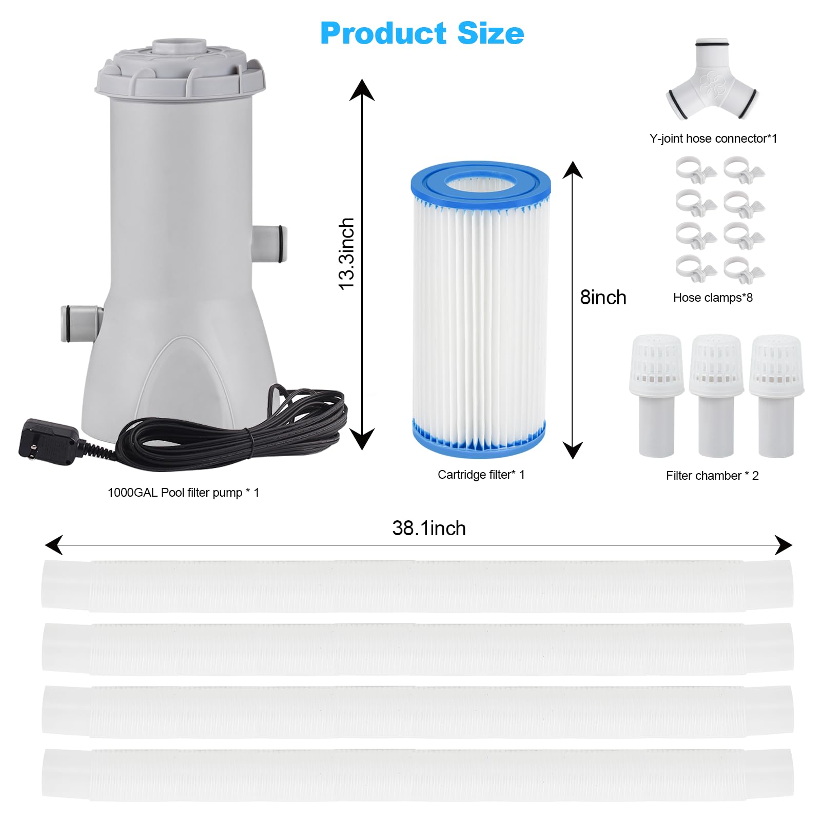 XINYIQI pump beside a soda can for scale showing compact size for small backyard pools