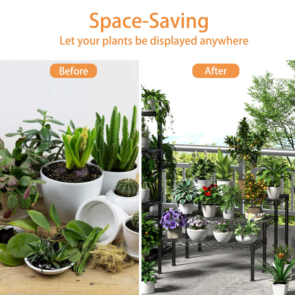 Xiofio with potted plants in living room illustrating space-saving display benefit