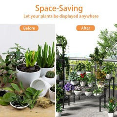 Xiofio with potted plants in living room illustrating space-saving display benefit