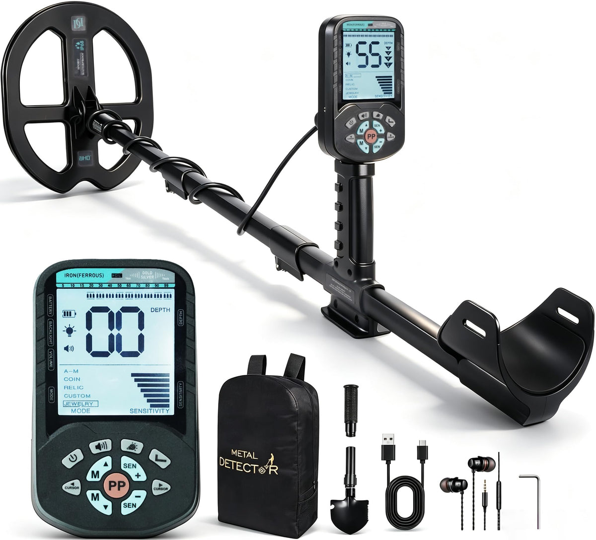 xiutantxmd H50 front view showing ergonomic shaft and search coil for comfortable detecting
