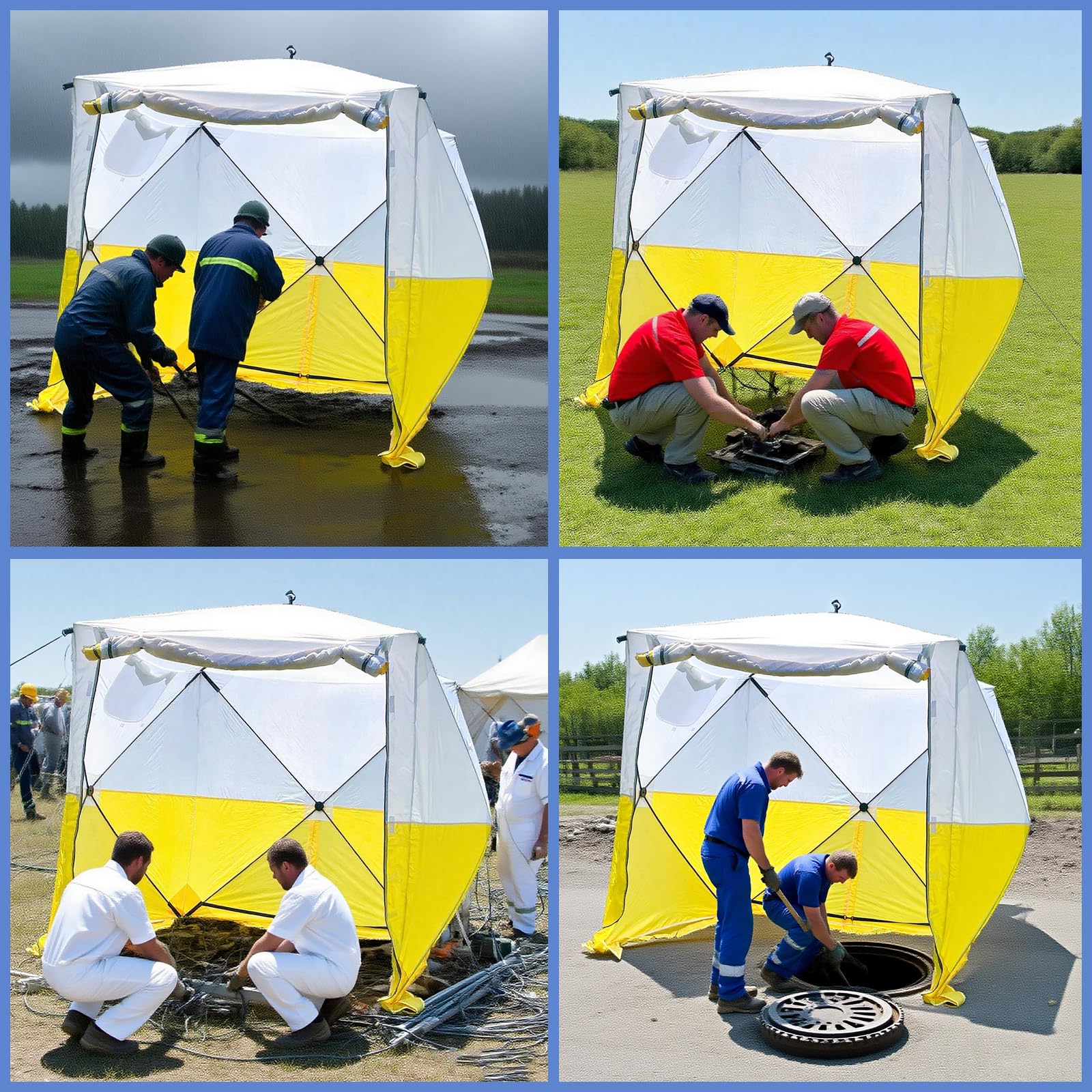 XIXIKANK roadside repair scene showing shelter protecting crew and equipment