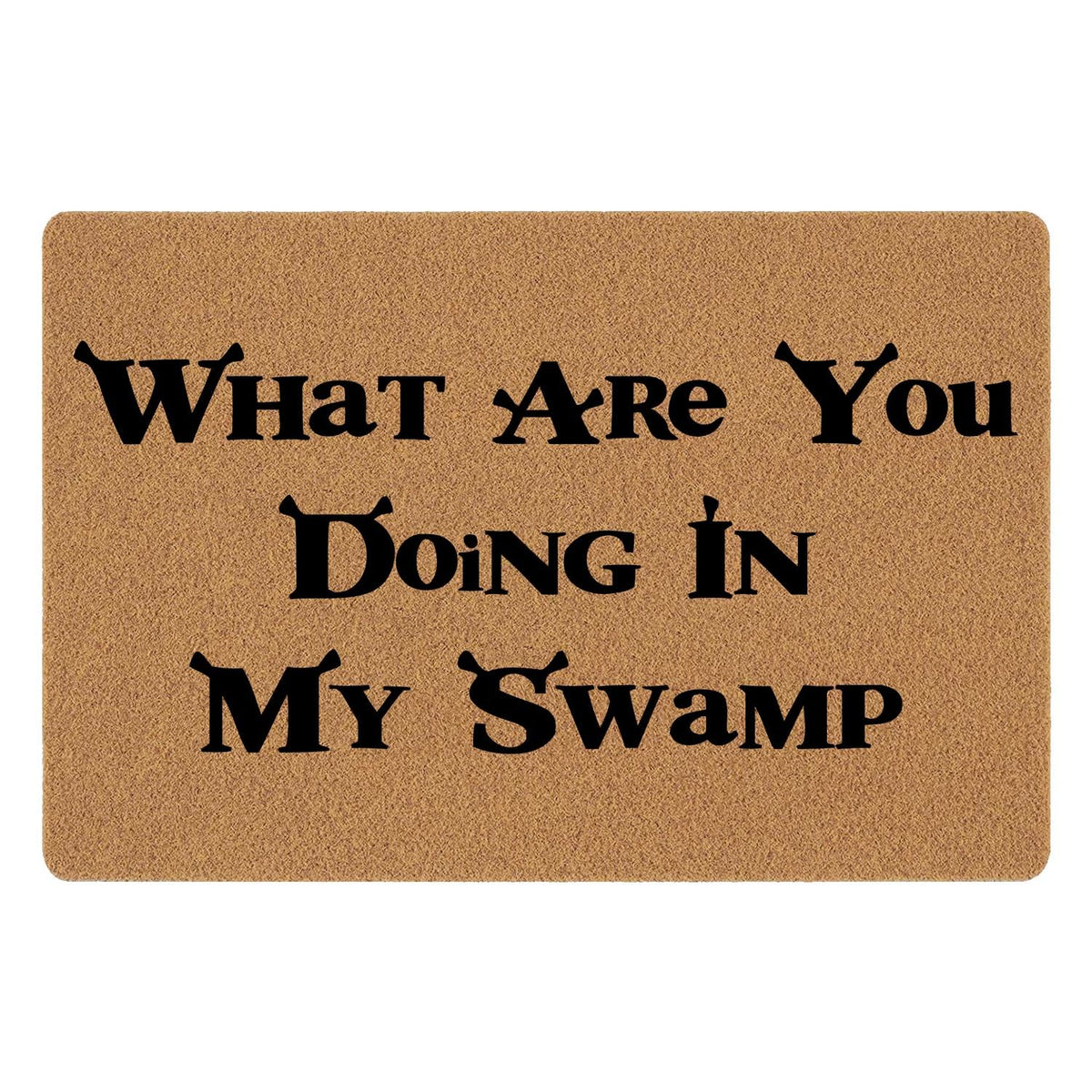 XLQHYH front-facing doormat showing slogan and welcome function