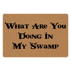 XLQHYH front-facing doormat showing slogan and welcome function