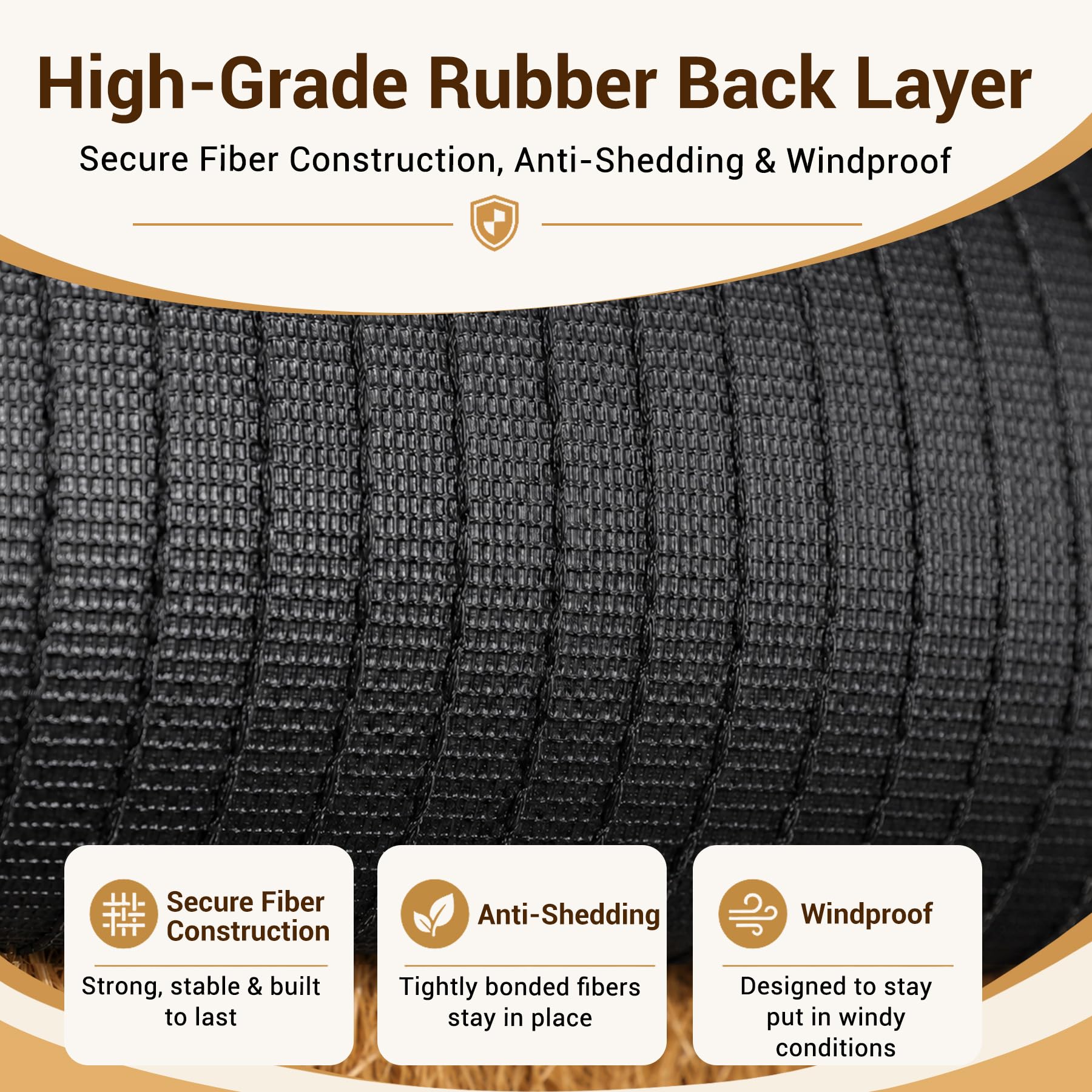XLX TURF three-layer backing detail showing reinforced base for durability and secure mounting
