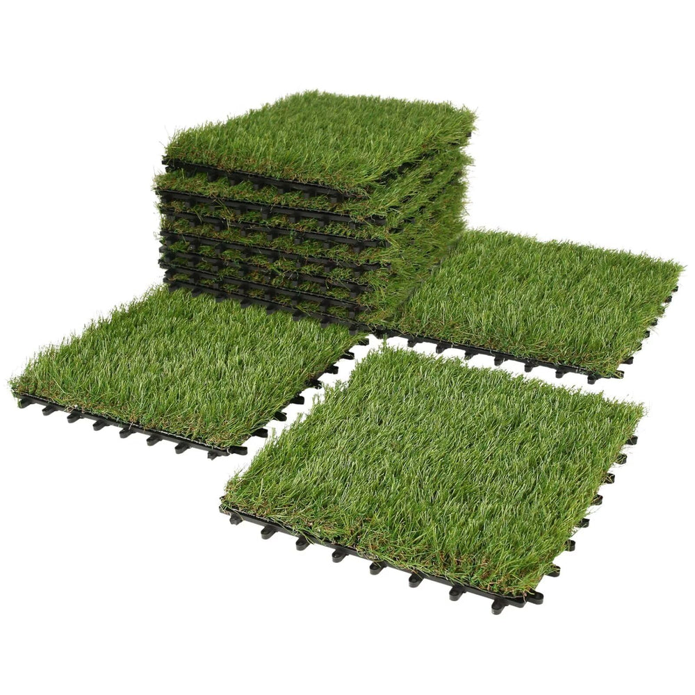 XLX TURF front pack view showing 12 turf tiles and benefits for quick installation