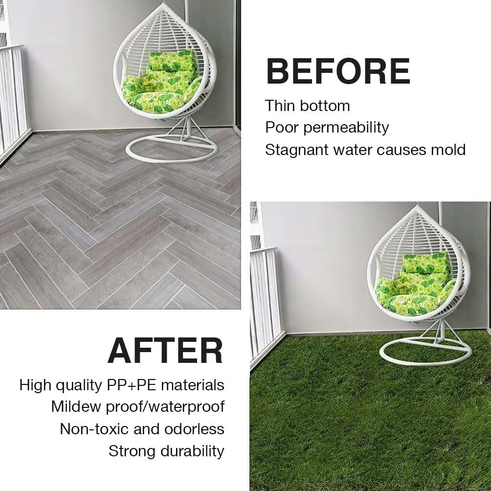 XLX TURF on a patio lifestyle shot showing weatherproof, year-round use