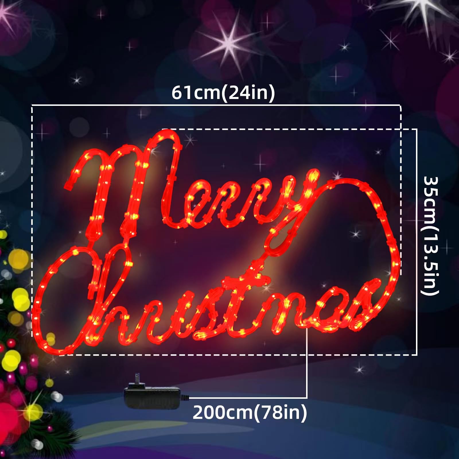 XMASLAND sign in driveway with other decorations to create cohesive holiday curb display