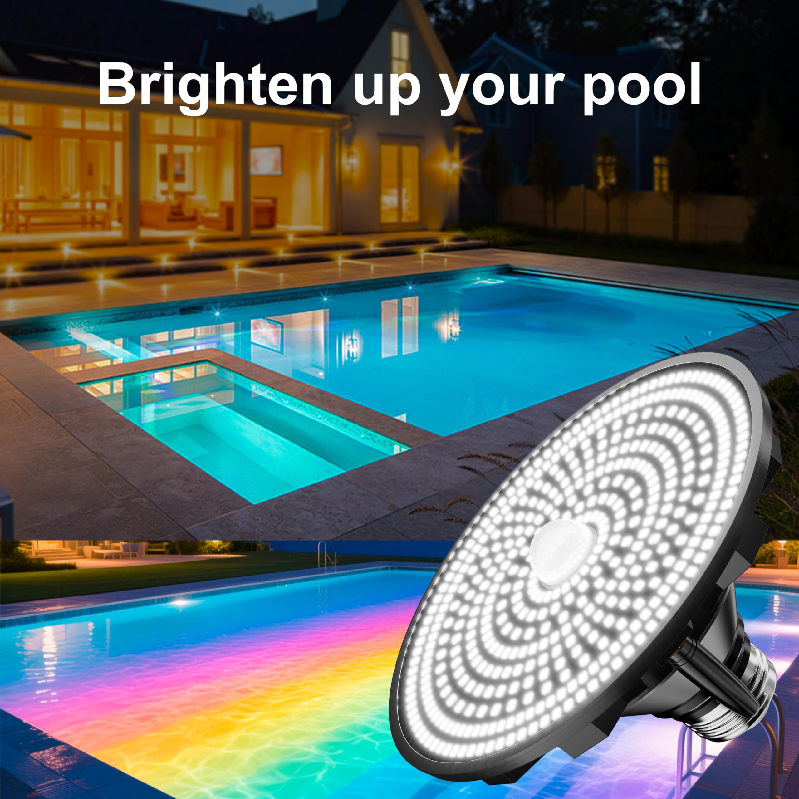 XMPTYN backyard party scene showing atmospheric pool lighting benefit