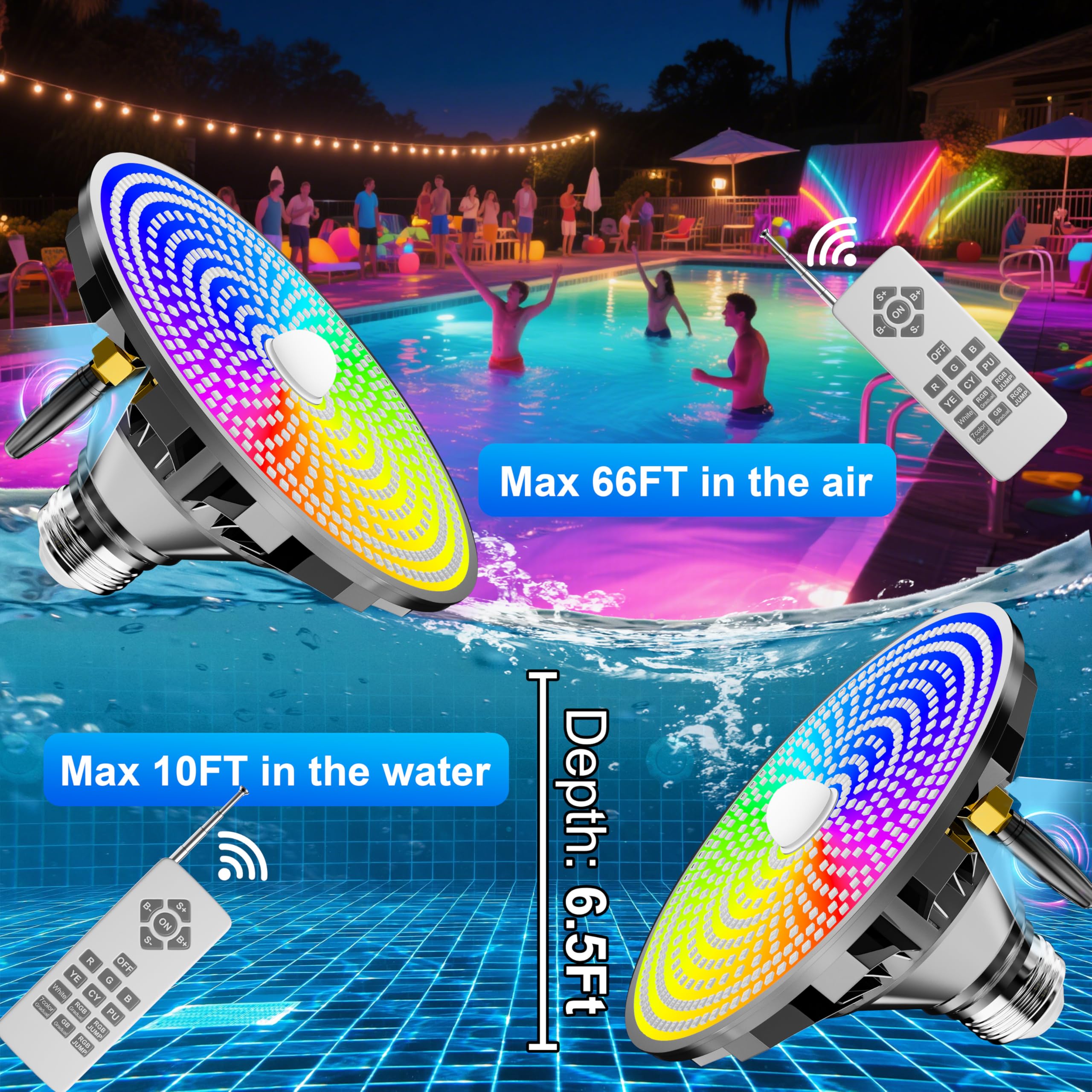 XMPTYN installed in pool at night delivering vibrant color ambiance benefit