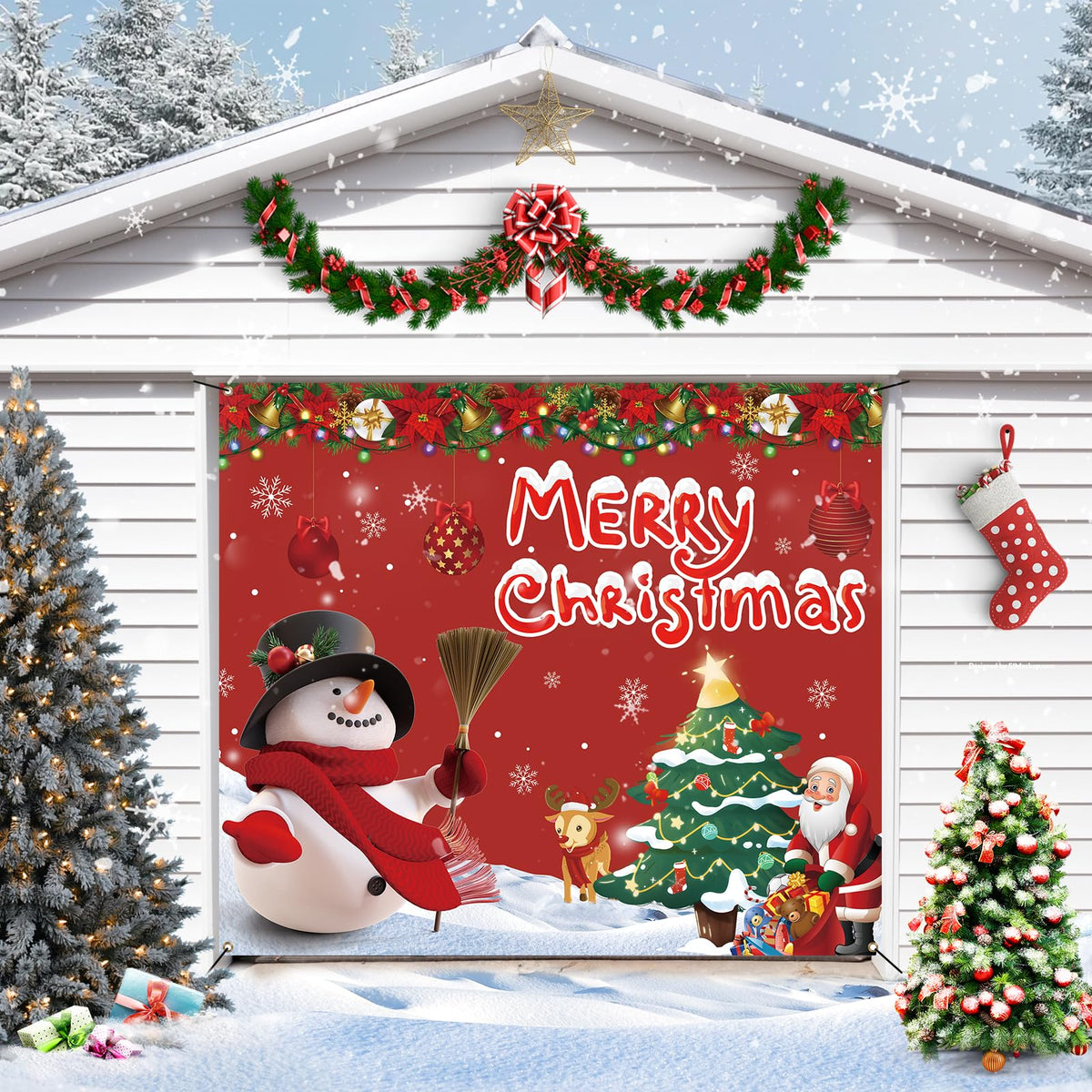 XMZFAC full-front garage banner showing festive design and curb appeal