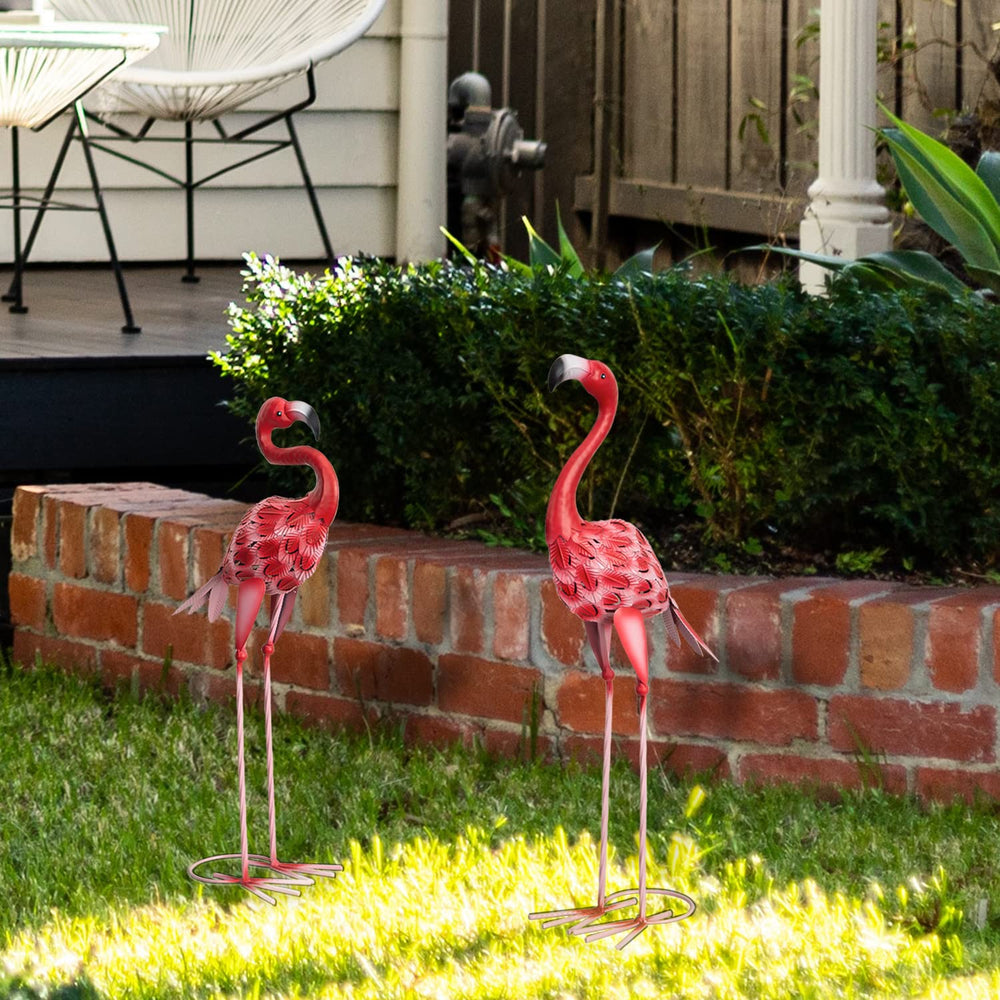 XONOR flamingo pair styled on mantel offering playful indoor accent