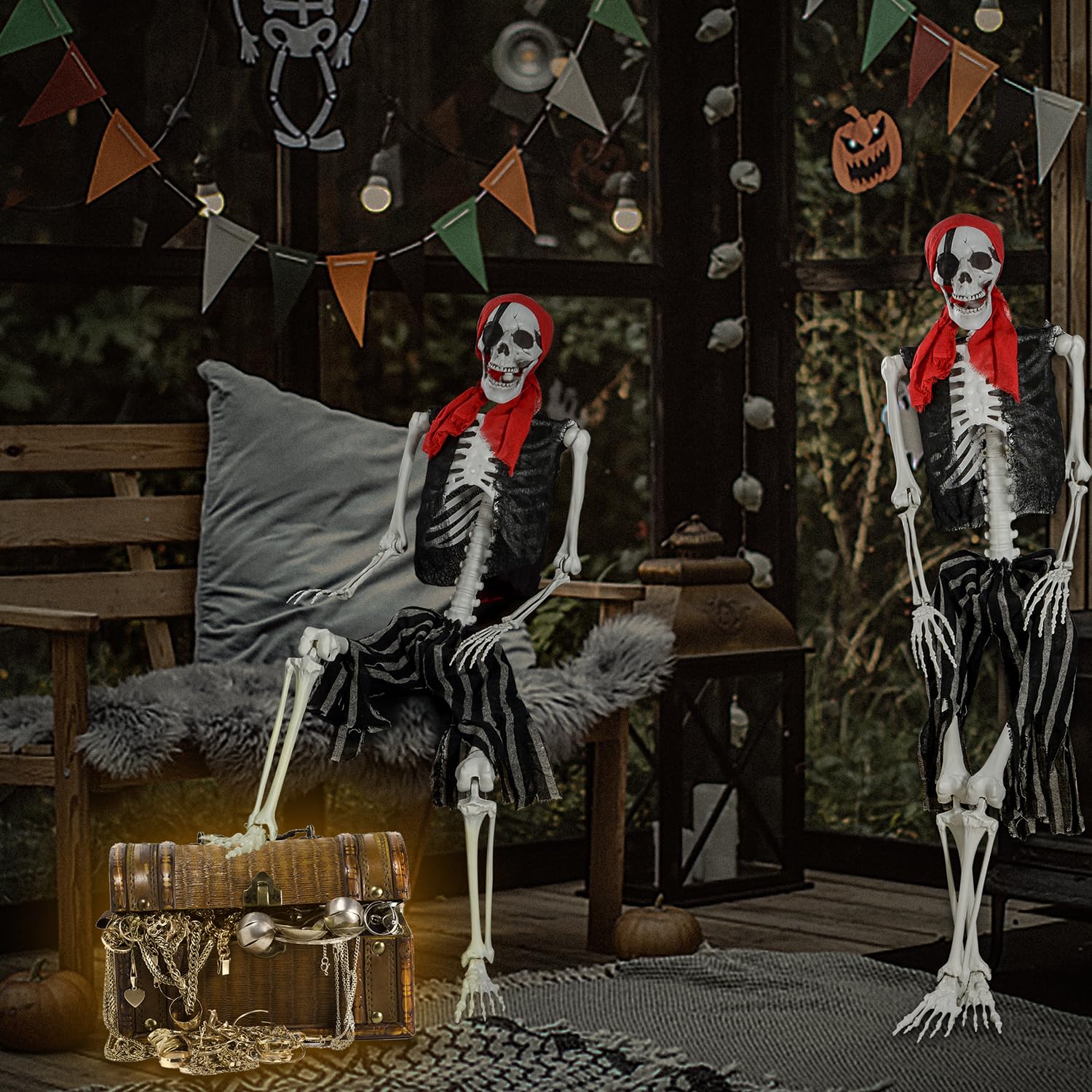 XONOR pirate skeleton in yard display enhancing outdoor Halloween atmosphere