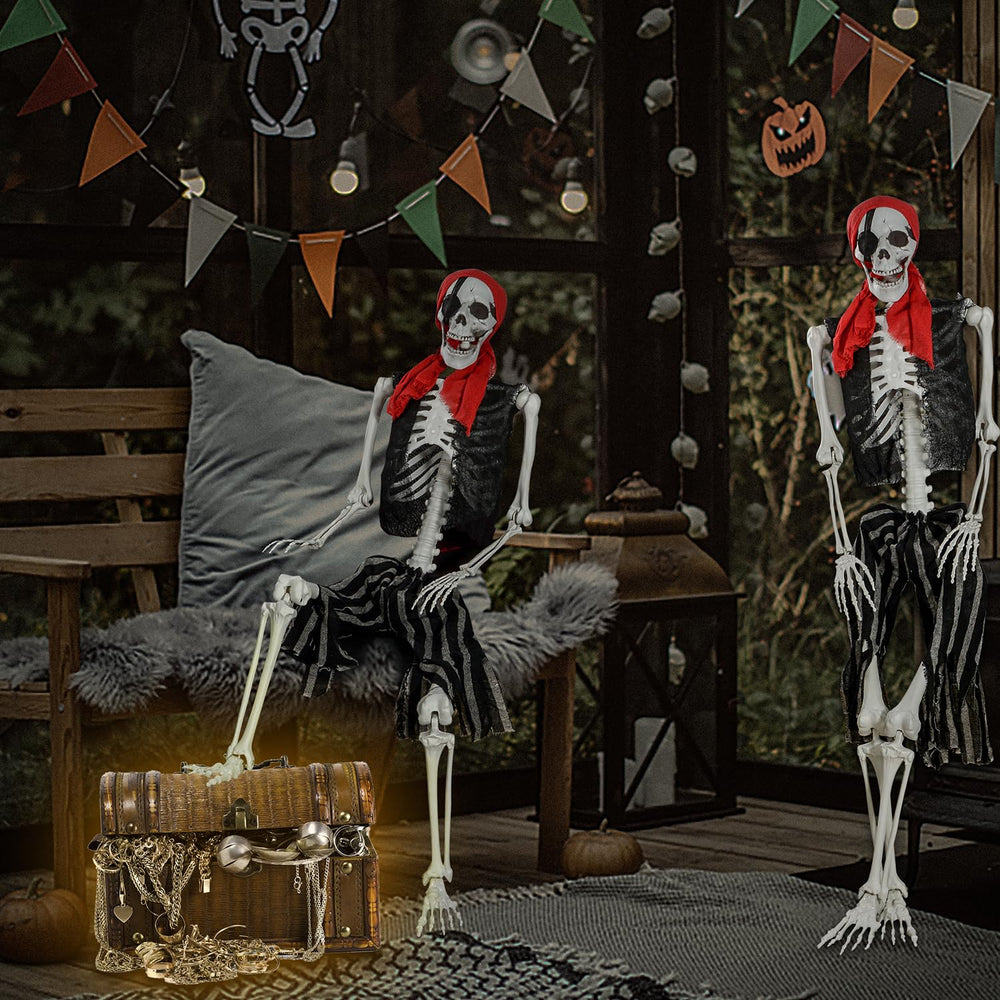 XONOR pirate skeleton in yard display enhancing outdoor Halloween atmosphere