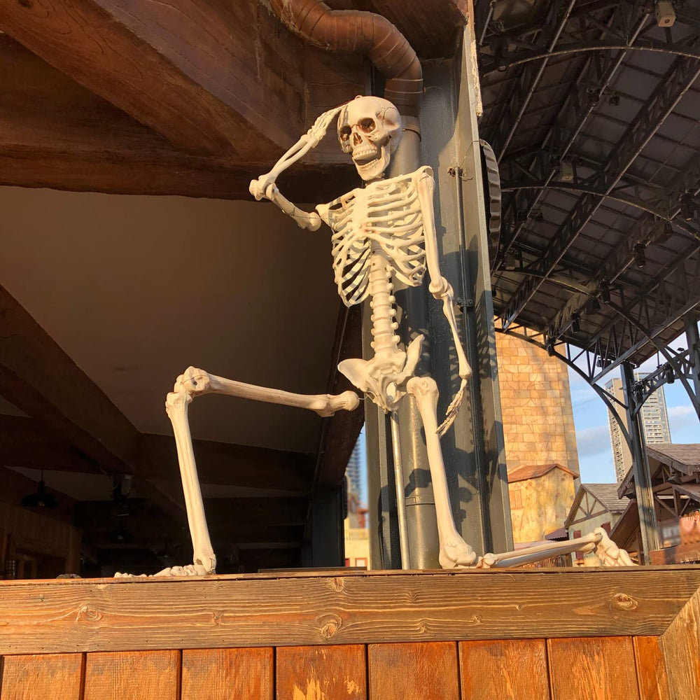 XONOR skeleton seated beside tombstone illustrating flexible display options