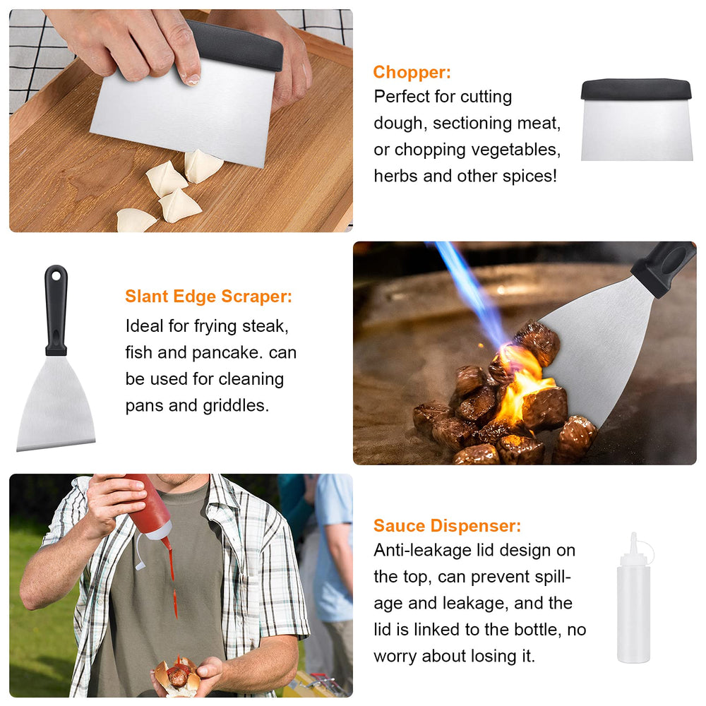 XOOHP cleaning brush scraping griddle surface for quick residue removal and maintenance