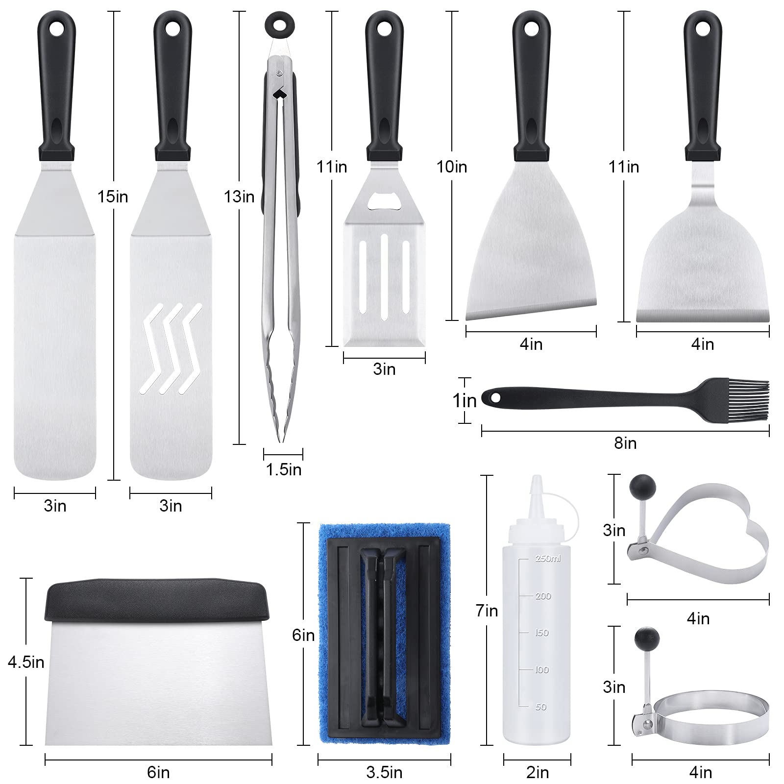 XOOHP large flat spatula stainless-steel close-up demonstrating sturdy, heat-resistant edge
