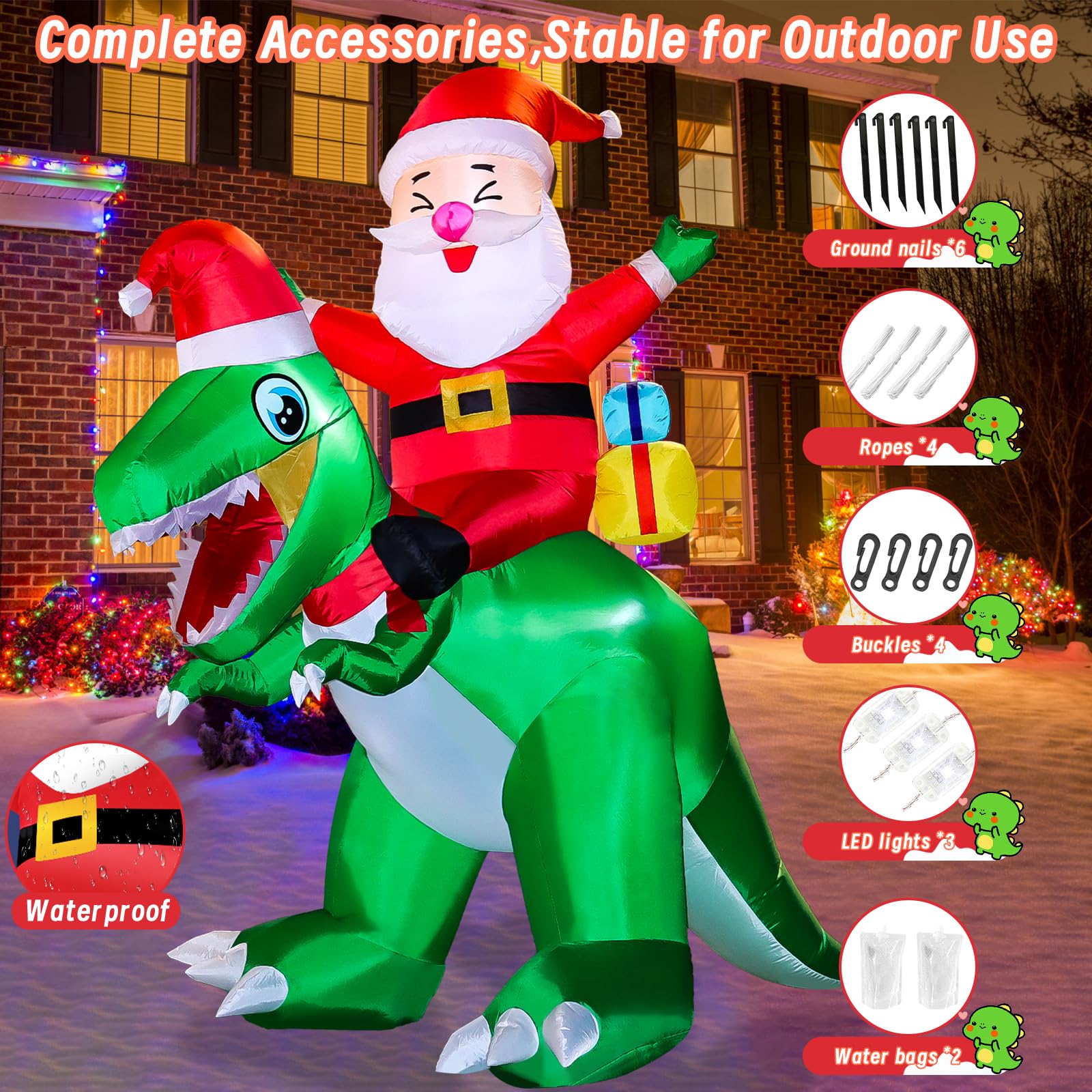 XOOWOO illuminated inflatable at night with LEDs for bright holiday visibility