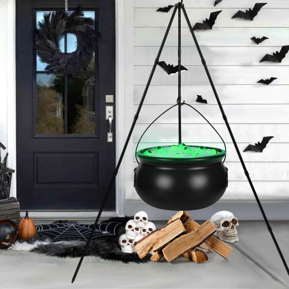 XOYTN front view of cauldron on tripod showing dramatic yard centerpiece