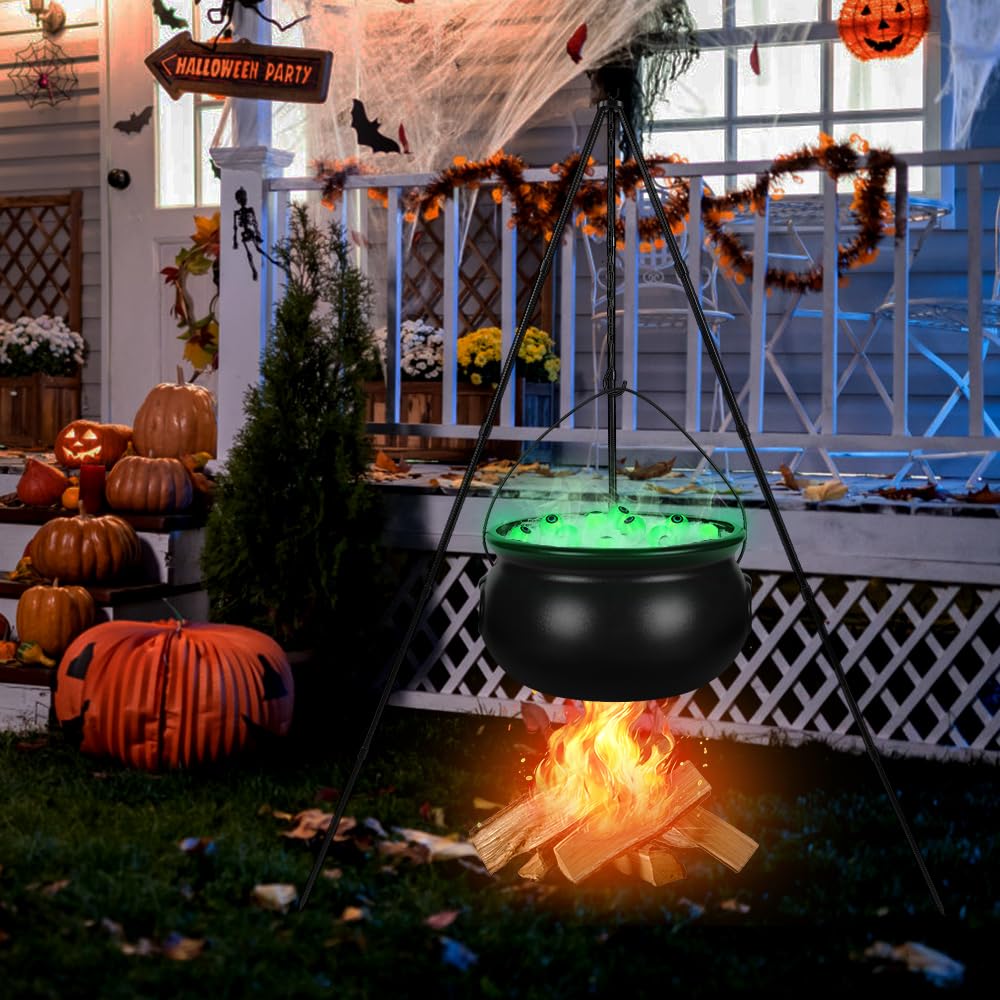 XOYTN cauldron in use on porch creating instant Halloween atmosphere