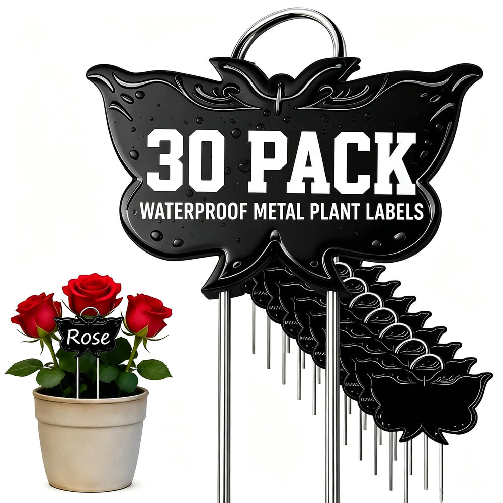 XPIEYSOL front view of 30-pack labels showing neat black stakes and box, durable marking