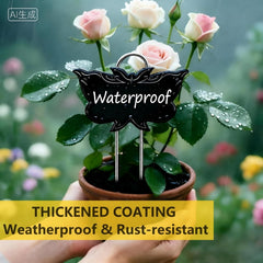 XPIEYSOL labels in a flower bed illustrating easy identification and weather resistance