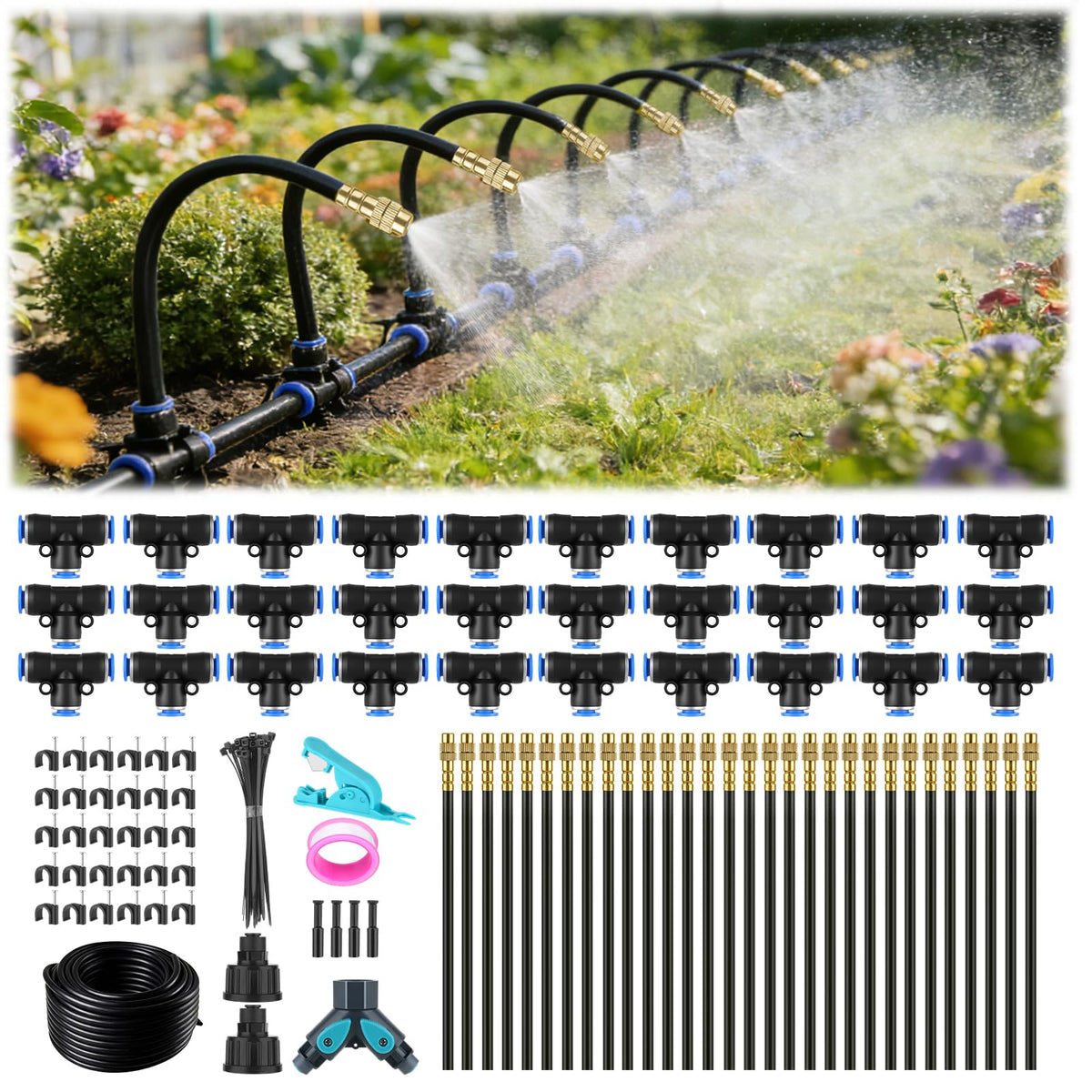xrbzyqa front packaging showing complete 100ft kit and components, easy setup benefit