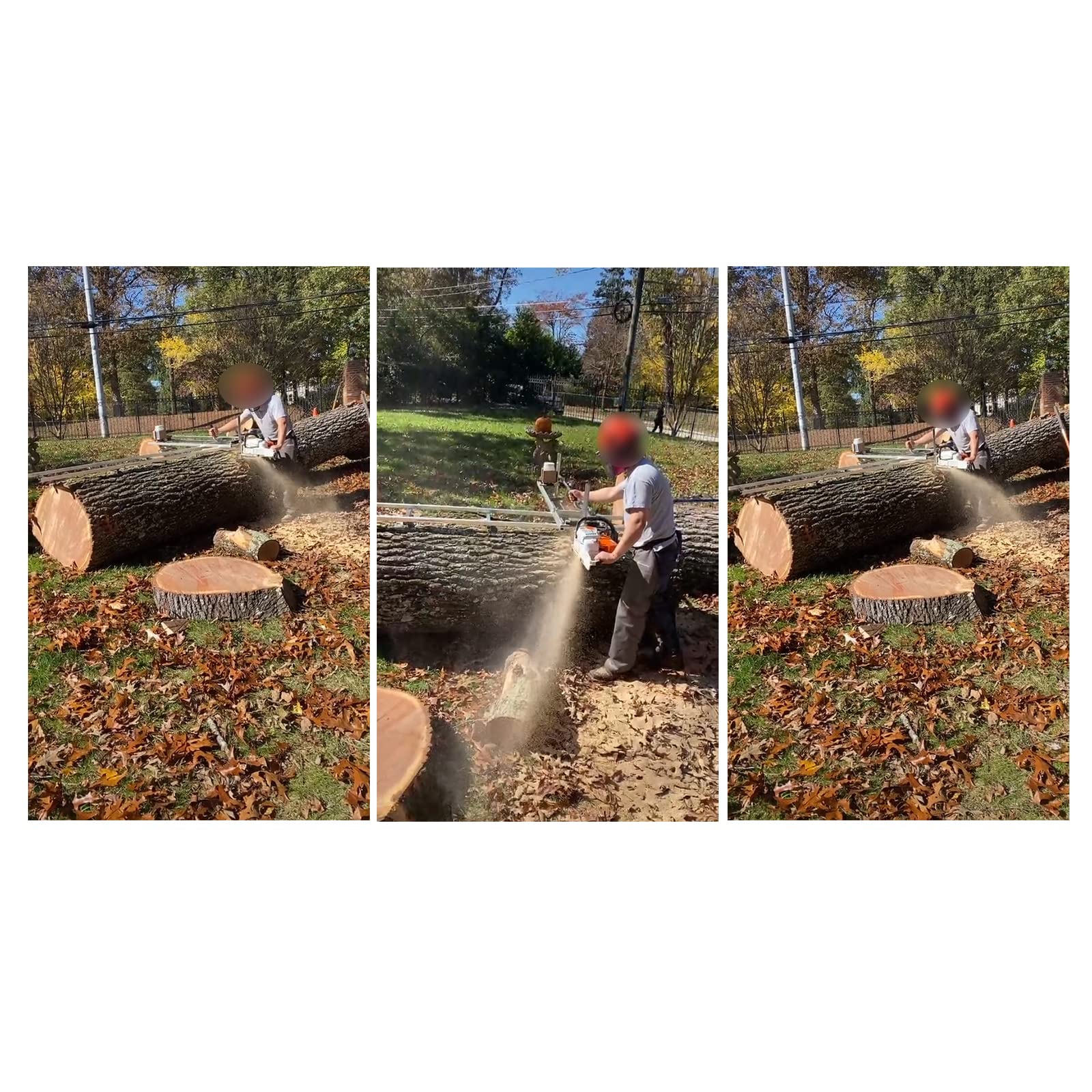 XSLOER user milling in a backyard setting, demonstrates on-site lumber milling