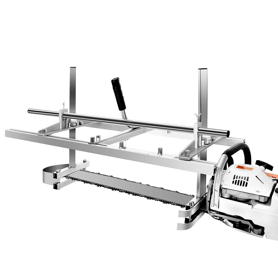 XSLOER side view mounted on a 36-inch chainsaw bar demonstrating wide-capacity benefit