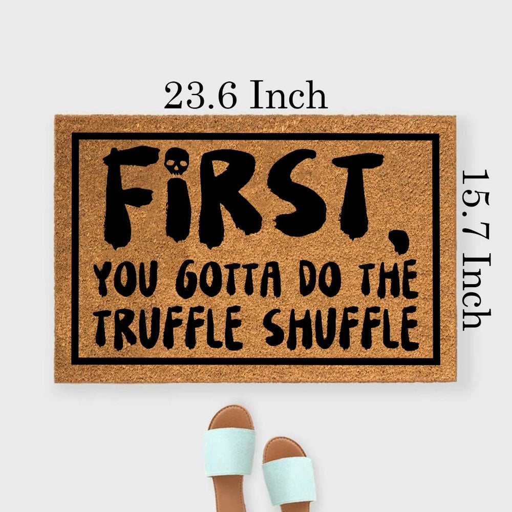 XTDJJKK doormat on front porch with shoes demonstrating outdoor protection benefit