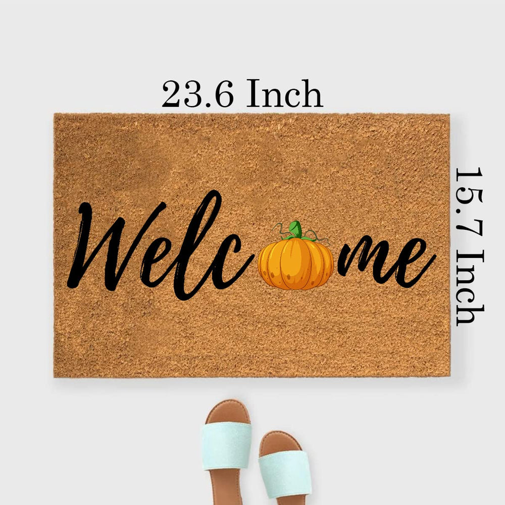 XTDJJKK doormat styled on doorstep with fall decor adding curb appeal