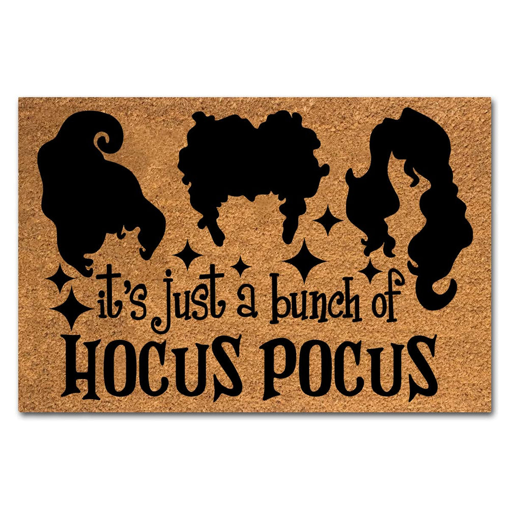 XTDJJKK front view doormat showing hocus pocus design and warm welcome
