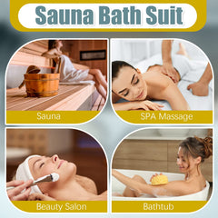 Xtinmee model wearing wrap in bathtub showing enhanced steam retention benefit