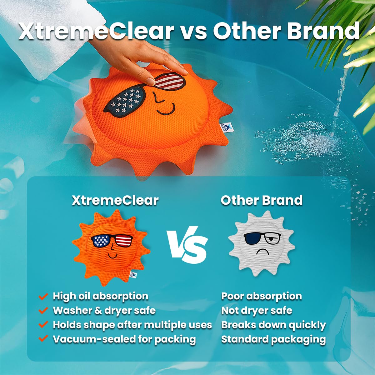 XTREMECLEAR size comparison with hand showing easy handling and coverage