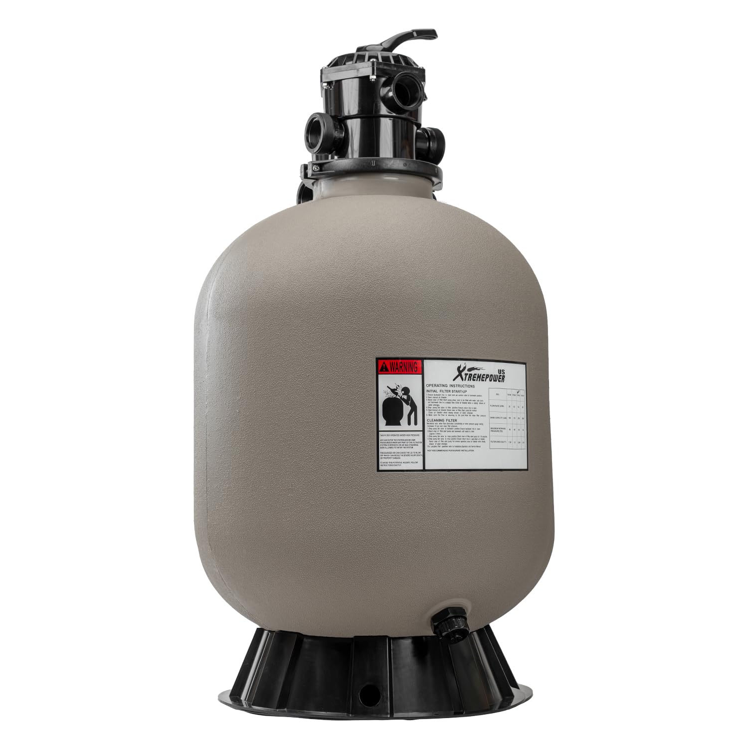 XtremepowerUS 22-inch sand filter front view showing compact tank and base for reliable filtration