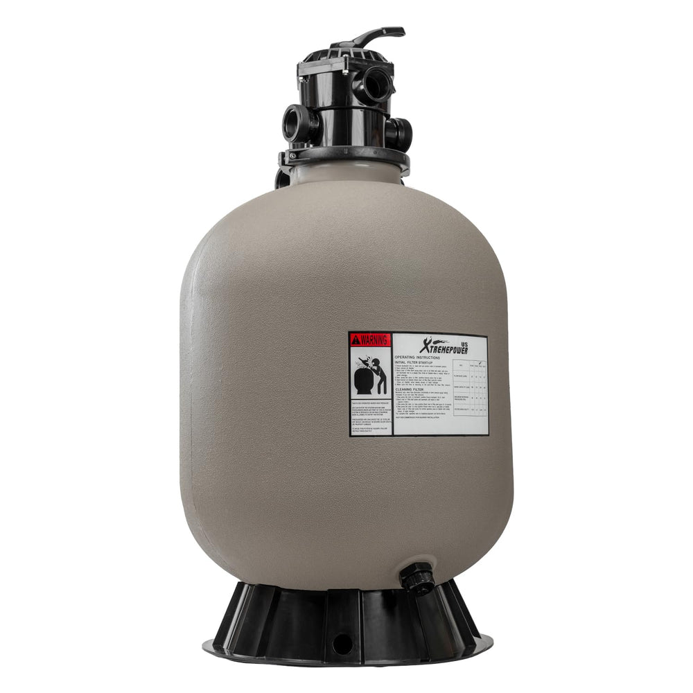 XtremepowerUS 22-inch sand filter front view showing compact tank and base for reliable filtration