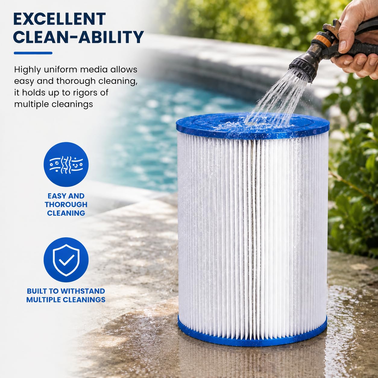 XtremepowerUS close-up of pleated media highlighting easy rinse cleanability