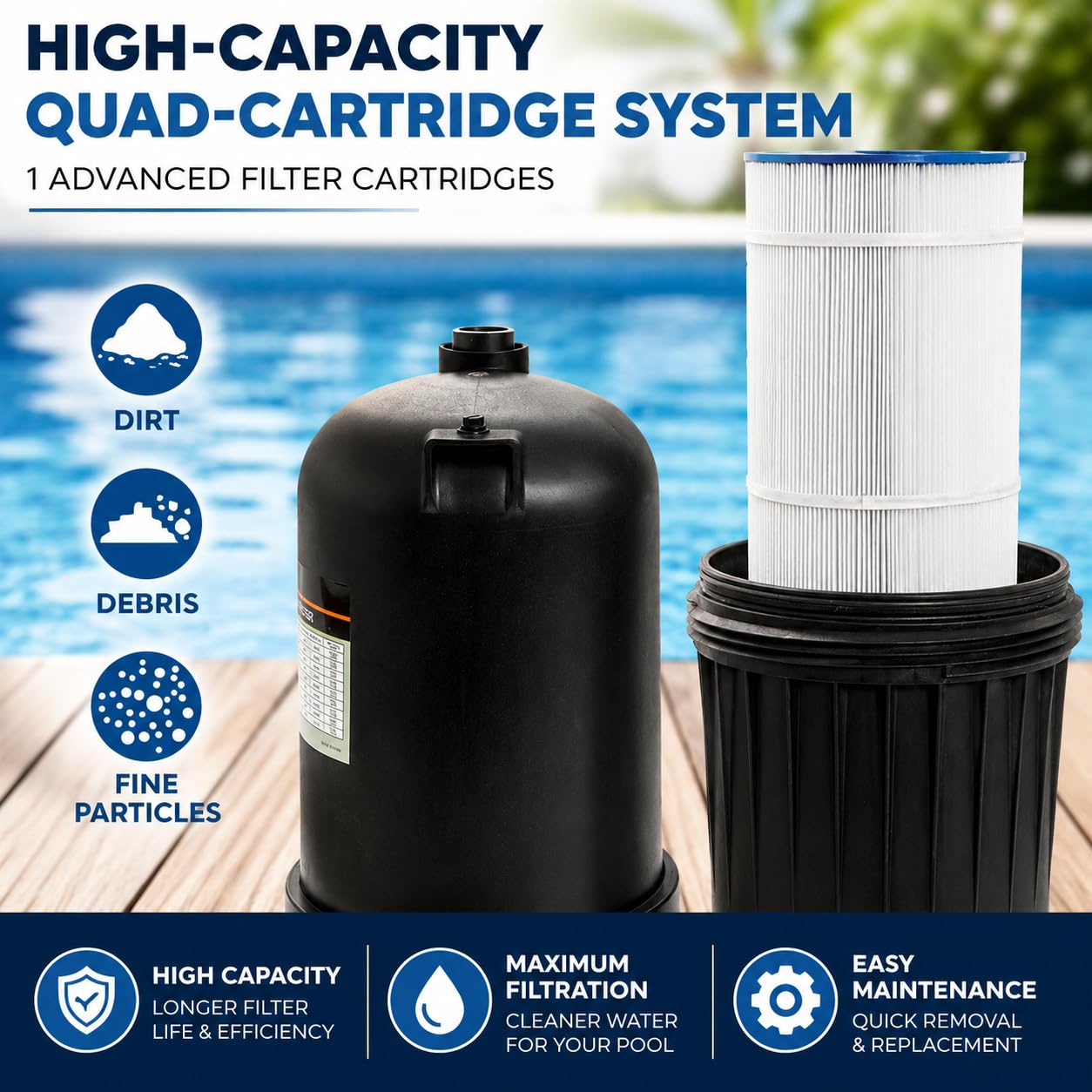 XtremepowerUS filter installed next to pool demonstrating efficient flow