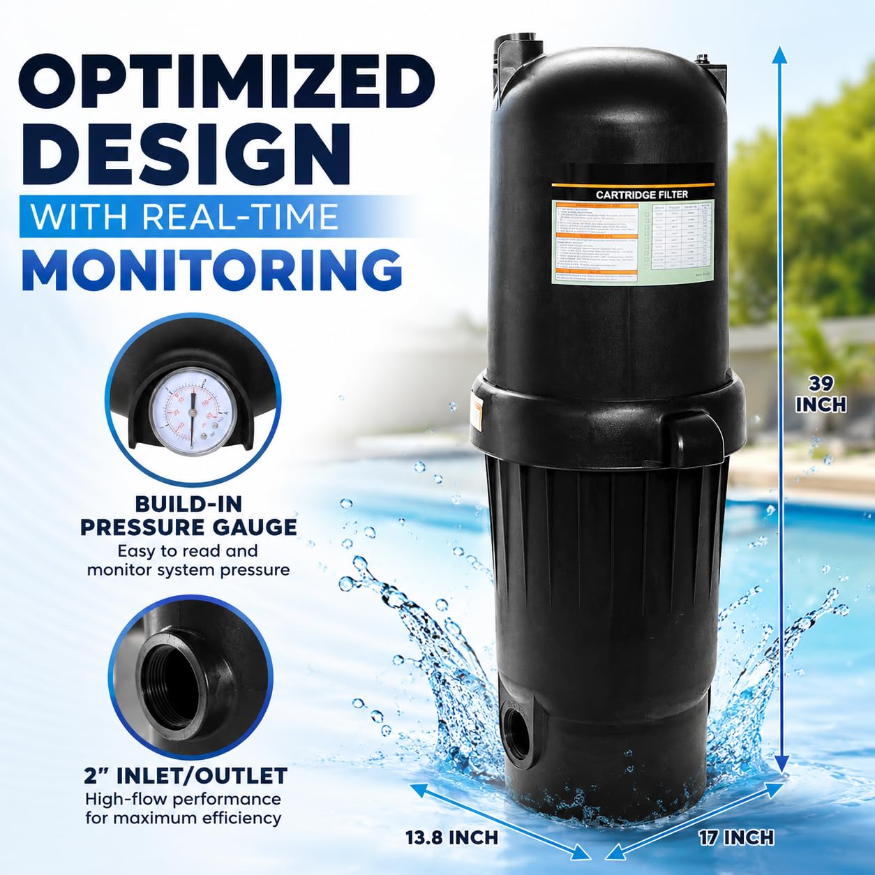 XtremepowerUS label and 2-inch ports highlighting easy plumbing hookup