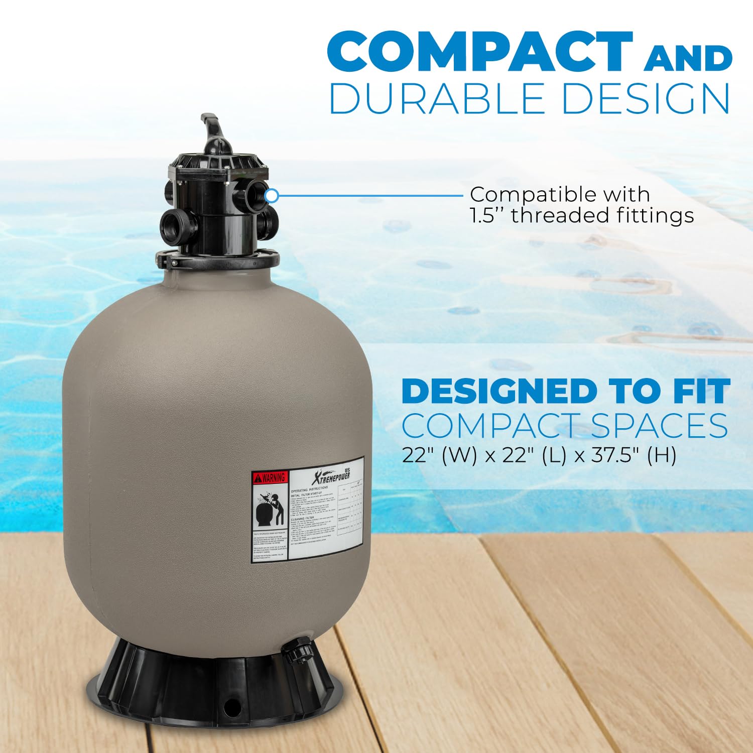 XtremepowerUS filter beside a standard pump to show scale and guide correct pump pairing