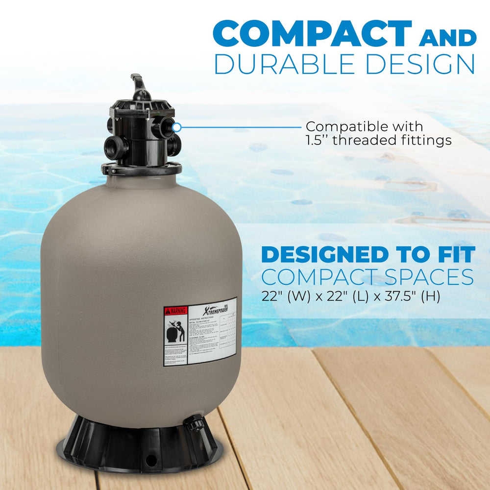 XtremepowerUS filter beside a standard pump to show scale and guide correct pump pairing