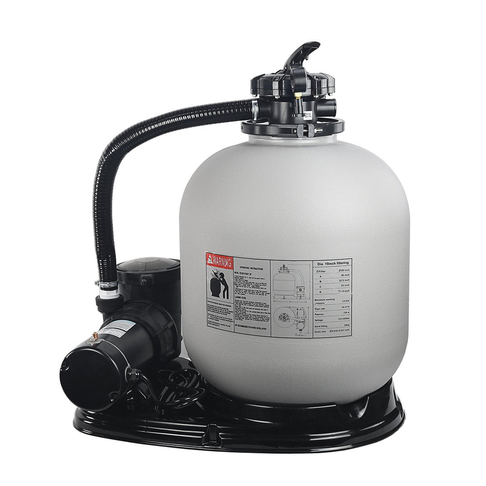 XtremepowerUS front assembly showing pump and 19-inch filter for fast filtration