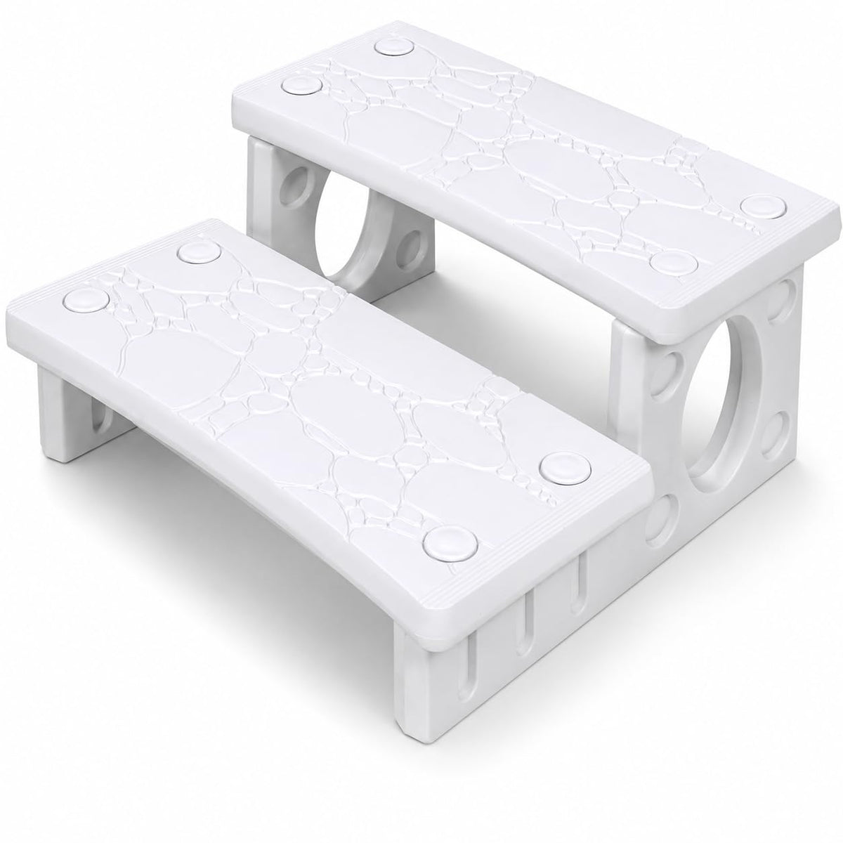 XtremepowerUS front view of white two-step spa steps showing stable access