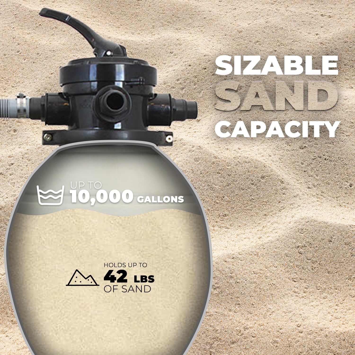 XtremepowerUS tank interior showing correct sand level for reliable filtration