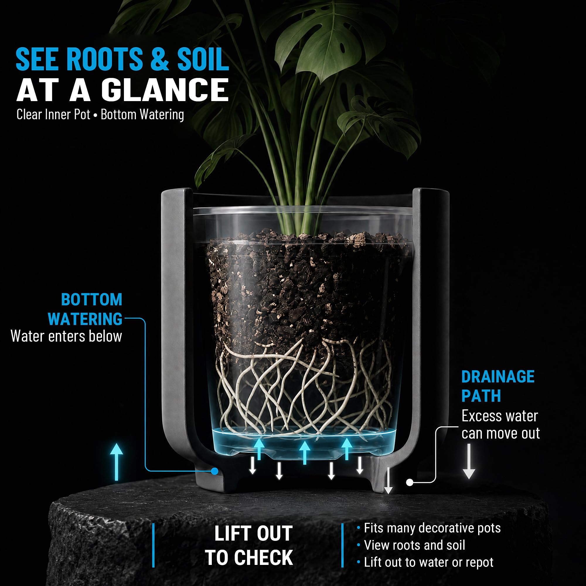 XTrovbok inner pot inside decorative planter offering neat display and serviceability