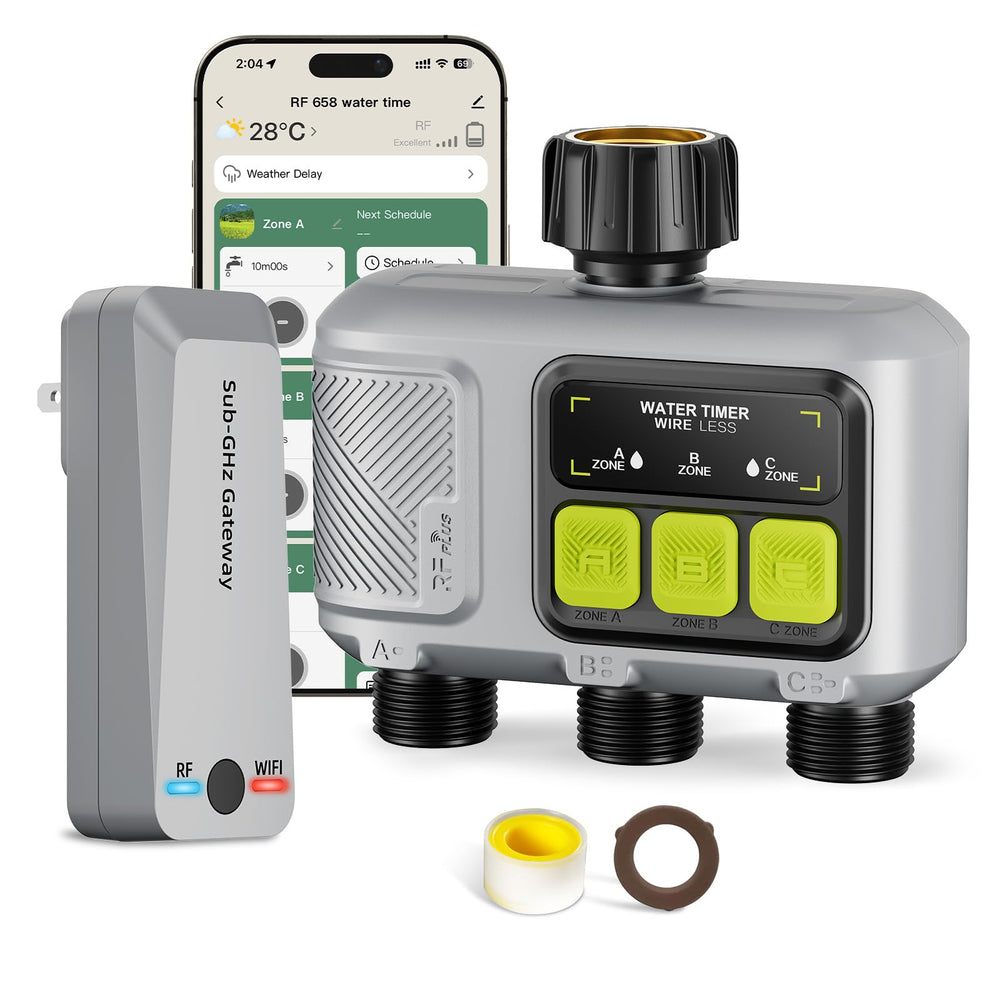 Xtsuen front view of three-outlet controller showing controls and display for easy scheduling